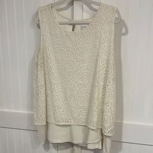 Calvin Klein Ivory, sleeveless, layered Lace Blouse size XL
